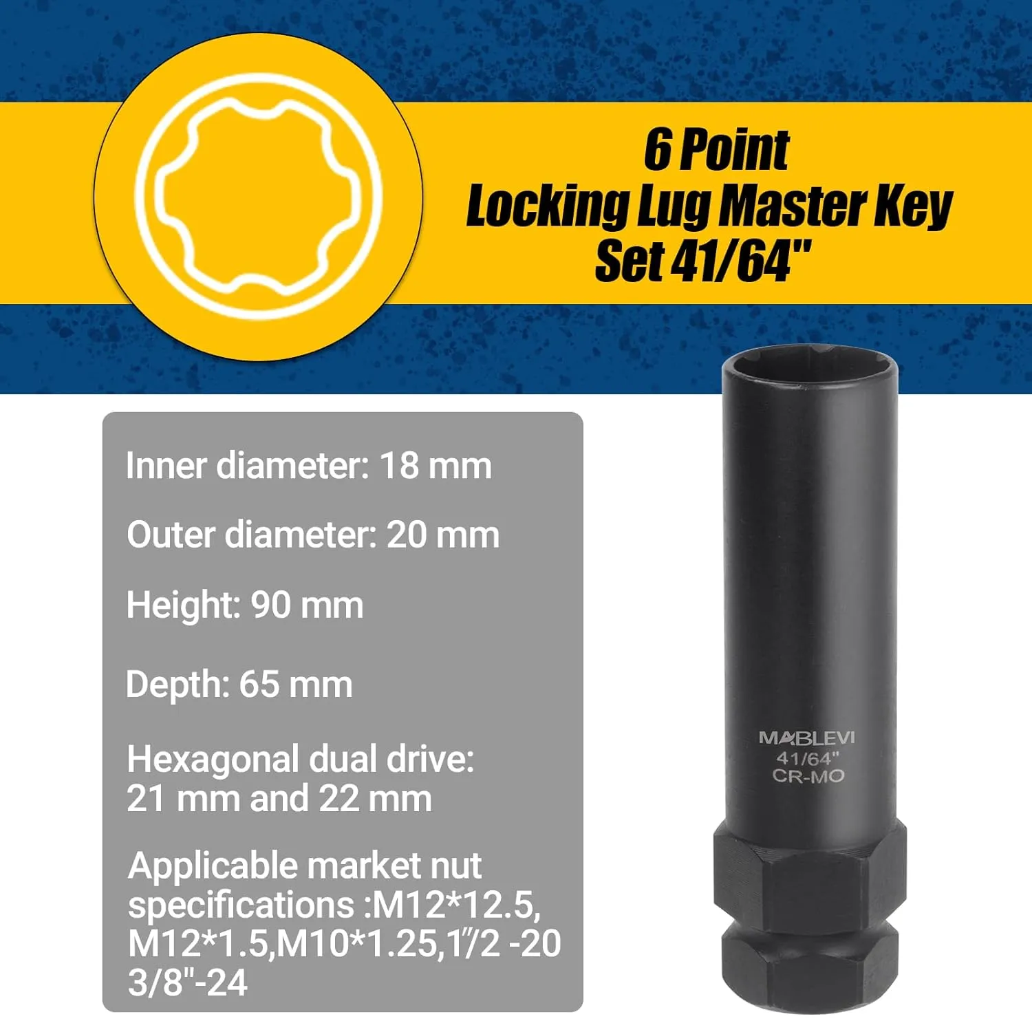 MABLEVI 8PCS Wheel Lock Removal Kit, SAE Metric Locking Lug Nut Master Key Set for Aftermarket and Factory Wheel Tire Keys, Removing Spline Lug Nut Socket
