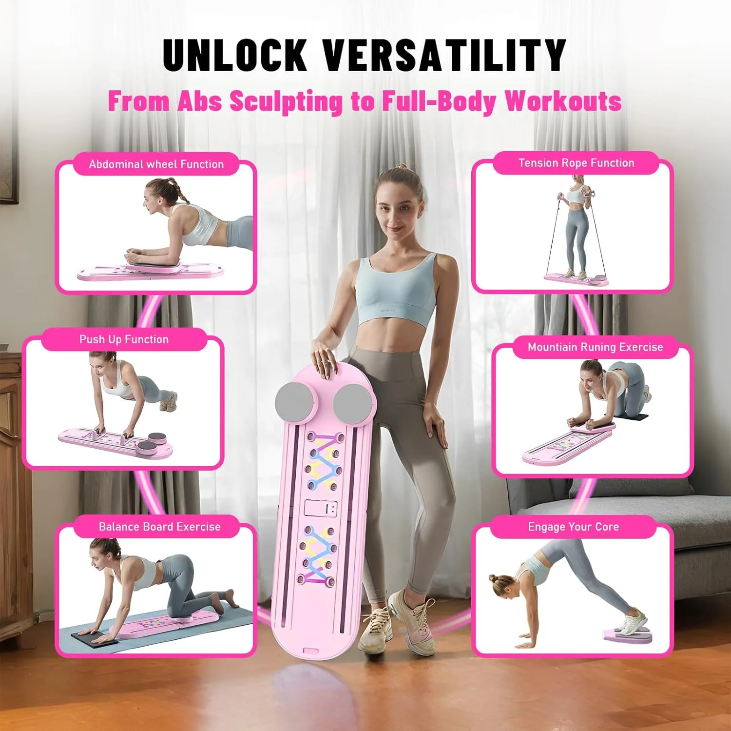 Maksone Pilates Board, Foldable Reformer Training Set, 6-in-1 Versatile Kit with Auto-Rebound Ab Roller, Home Core Workout Equipment, Tone Your Abs and Achieve a Sleek Figure