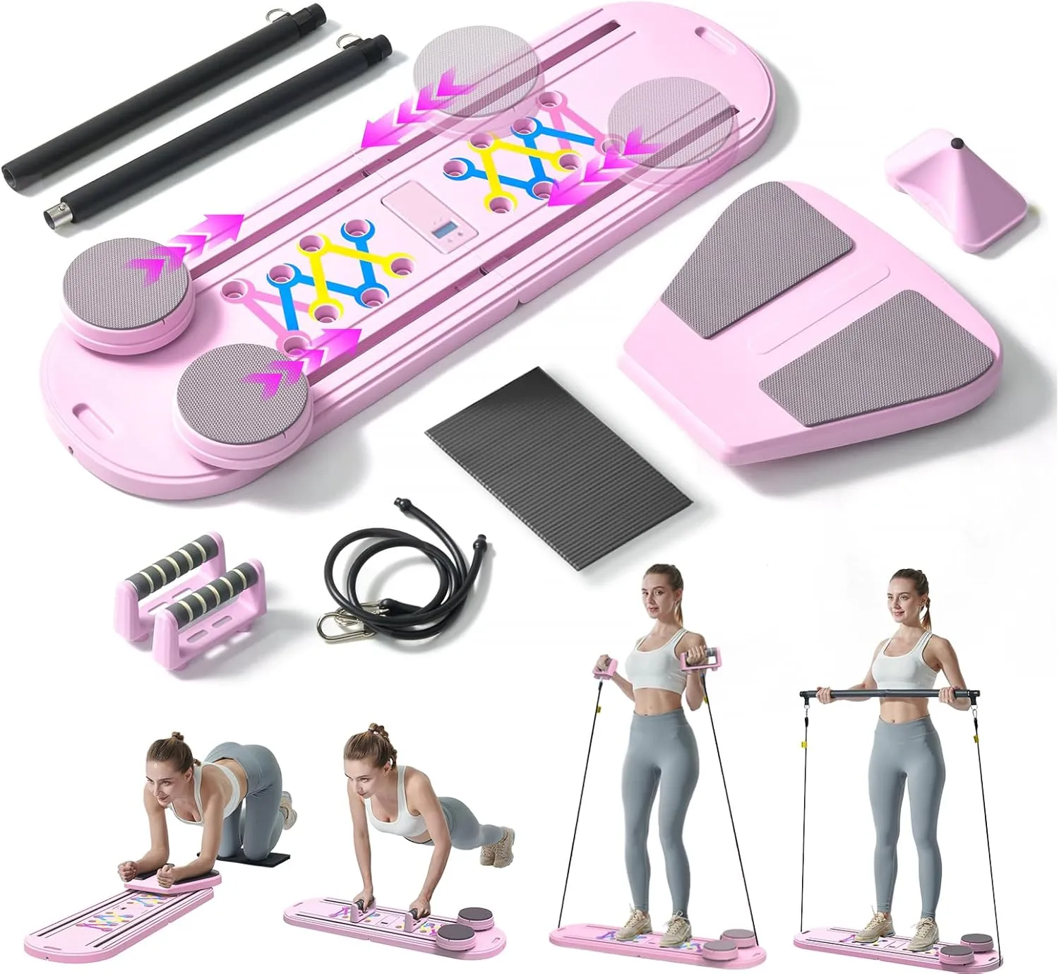 Maksone Pilates Board, Foldable Reformer Training Set, 6-in-1 Versatile Kit with Auto-Rebound Ab Roller, Home Core Workout Equipment, Tone Your Abs and Achieve a Sleek Figure