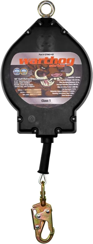 Malta Dynamics 90-Foot Warthog Cable Self-Retracting Rescue Lifeline SRL, OSHA/ANSI Compliant