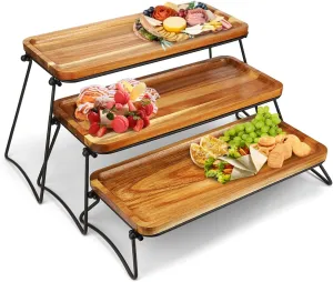 Manspdier 3 Tier Cupcake Stand & Towers Serving Tray for Party, Acacia Wooden Dessert Table Display Set, Decorative Tiered Decor Small Chees Charcuterie Boards Rustic Wood Platters Trays, (A010)
