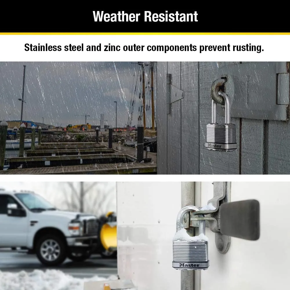 Master Lock Silver Magnum Outdoor Padlock with Key, Keyed Alike Gate Locks for Outdoor Fence or Shed with Long Shackle, 4 Pack, M1XQLFCCSEN