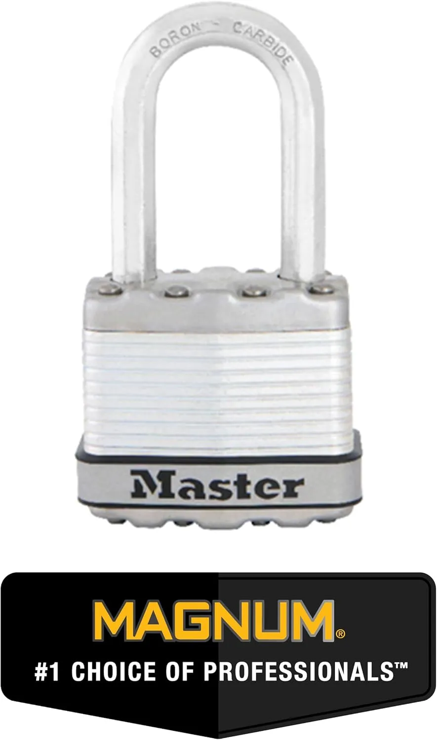 Master Lock Silver Magnum Outdoor Padlock with Key, Keyed Alike Gate Locks for Outdoor Fence or Shed with Long Shackle, 4 Pack, M1XQLFCCSEN
