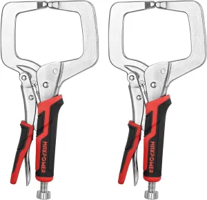 MAXPOWER 11-inch Locking C Clamp Set, 2 Pack Heavy Duty Locking Pliers with Regular Tip for Welding and Woodworking
