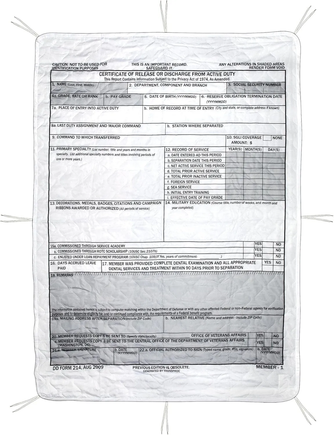 MEDALS OF AMERICA EST. 1976 DD-214 Woobie Blanket Military Poncho Liner