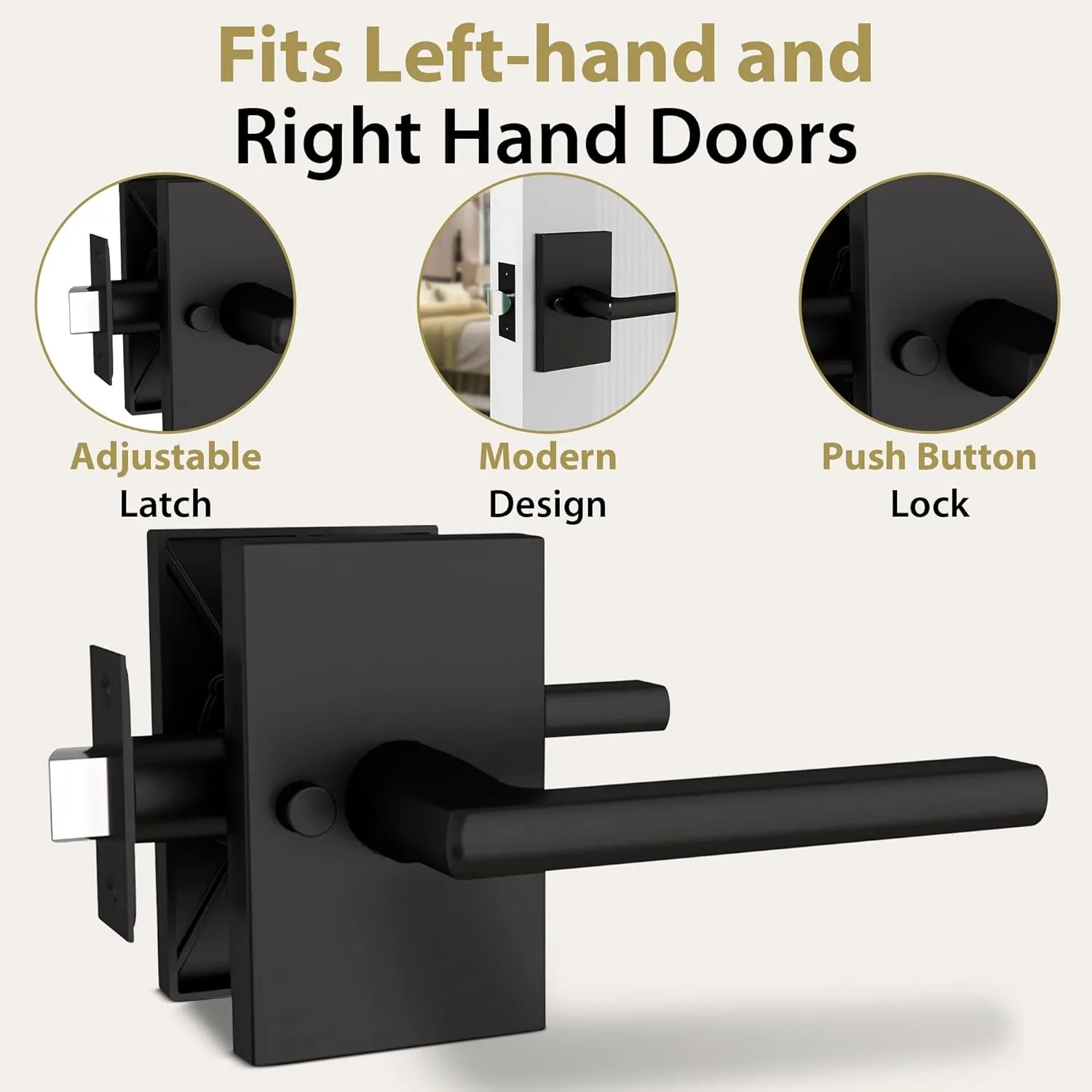 Mega Handles Glamor Privacy, Lever & Lock Door Handle Set for Hallway, Closet and Bathroom, Keyless Lock, Heavy Duty Door Levers, Fits All Standard Door Sizes, Screws Included - Onyx (1 Pack)