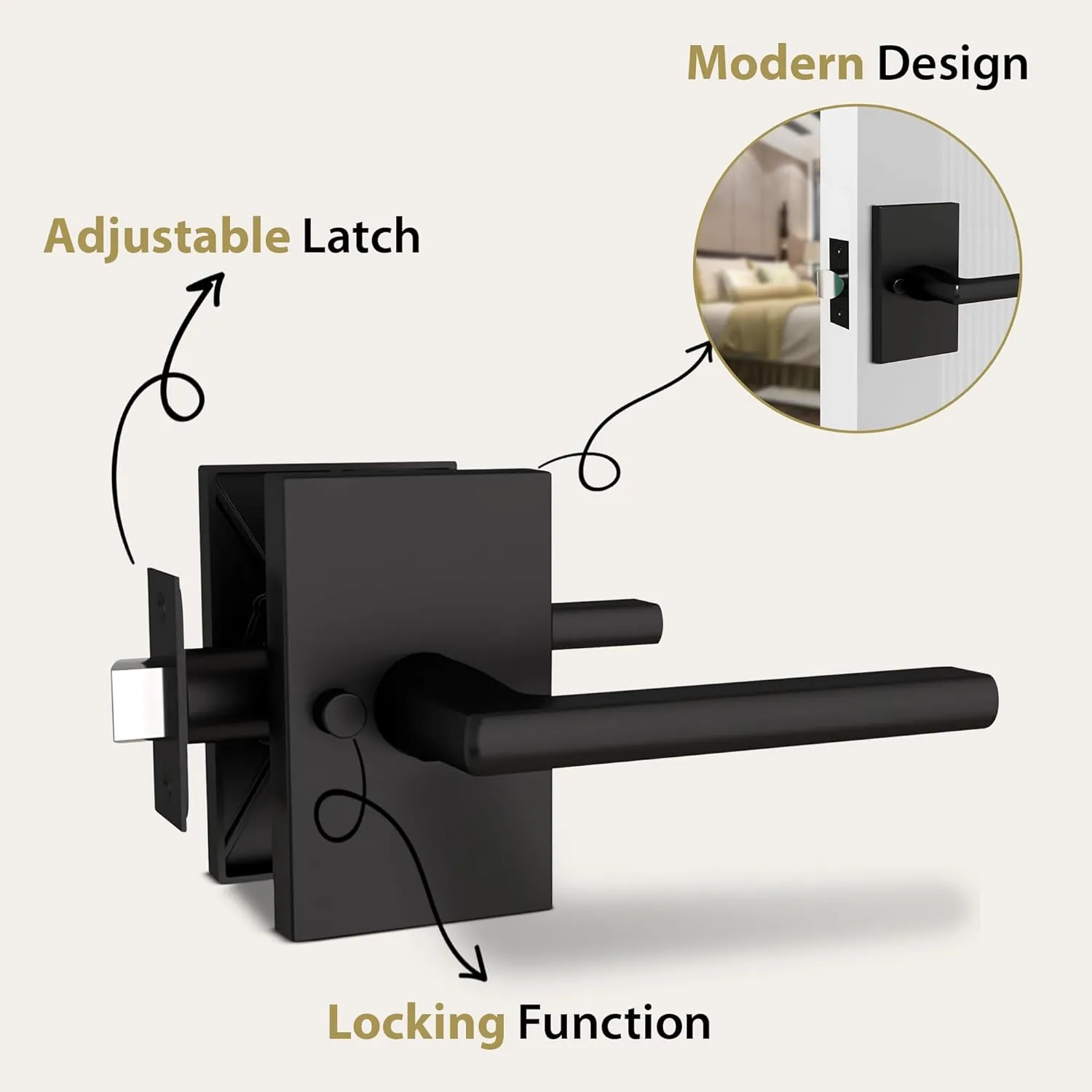 Mega Handles Glamor Privacy, Lever & Lock Door Handle Set for Hallway, Closet and Bathroom, Keyless Lock, Heavy Duty Door Levers, Fits All Standard Door Sizes, Screws Included - Onyx (1 Pack)