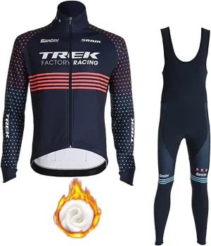 Men's Fleece Cycling Jersey Set Winter Long Sleeve Cycling Jersey Padded Cycling Jersey   Cycling Pant Belt 4D Pads