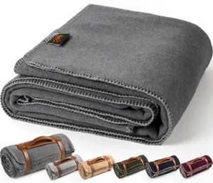 Merino Wool Blend Camping Blanket Ultra Warm, Moisture Wicking, Portable Outdoor Blanket for Camping, RV Trips, Adventures, Picnic, Bushcraft Survival Kits, Large 86"x62"