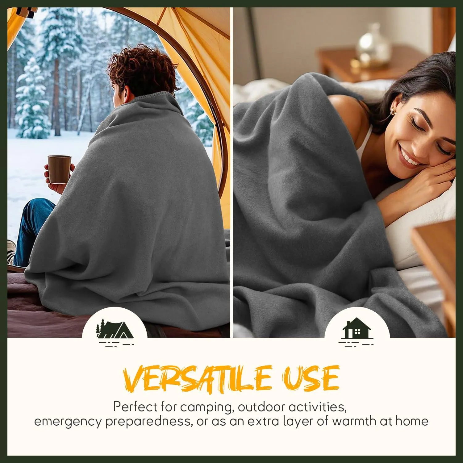 Merino Wool Blend Camping Blanket Ultra Warm, Moisture Wicking, Portable Outdoor Blanket for Camping, RV Trips, Adventures, Picnic, Bushcraft Survival Kits, Large 86"x62"