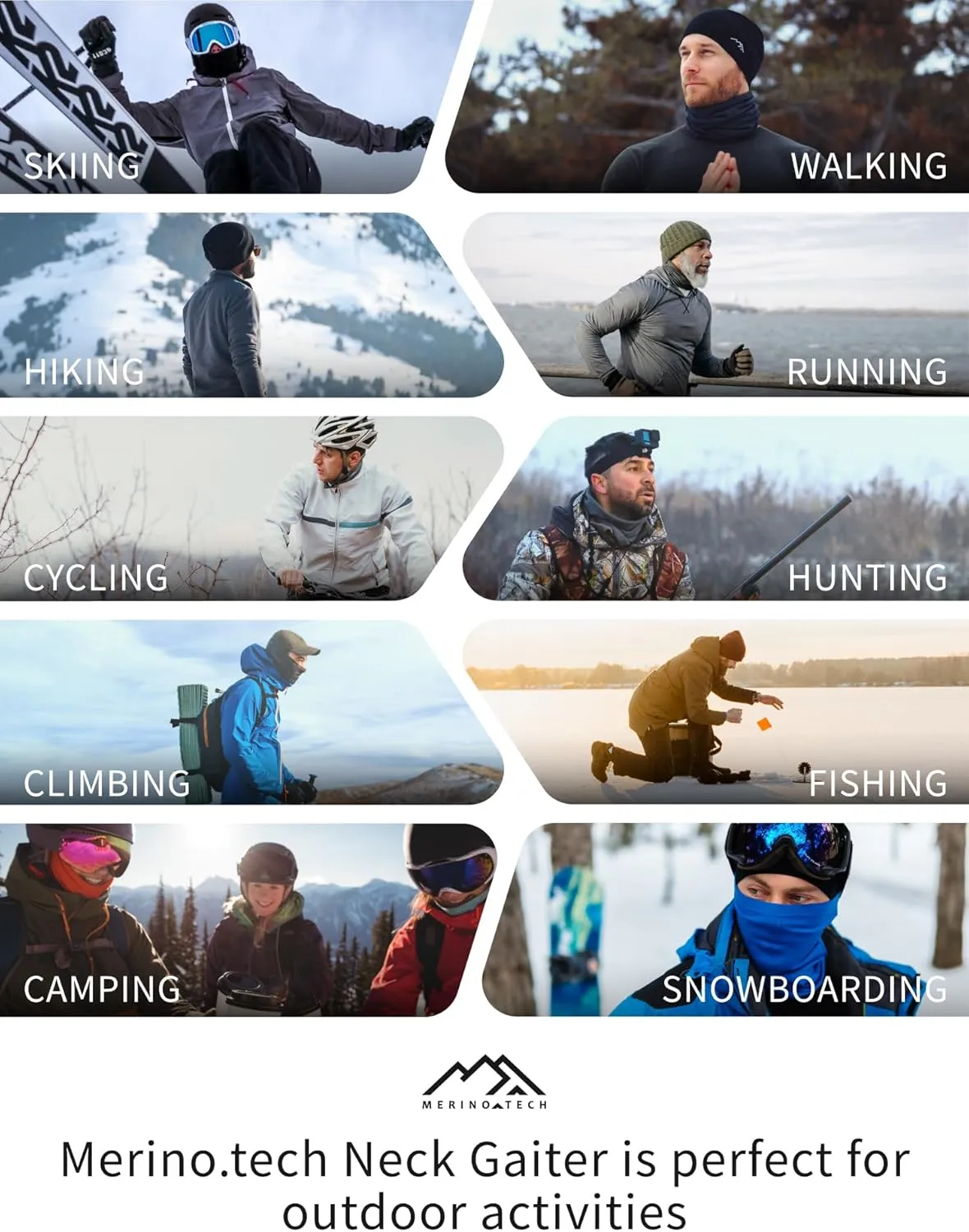 Merino.tech Merino Wool Ski Neck Gaiter - Face Mask Neck Warmer for Men & Women
