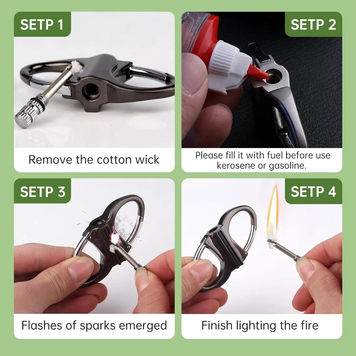 Metal Keychain Lighter - Waterproof, Refillable, Portable Outdoor Survival Gear for Camping, Hiking, Emergency (Unfilled, Includes Keyring) (Gold 2PCS)
