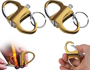 Metal Keychain Lighter - Waterproof, Refillable, Portable Outdoor Survival Gear for Camping, Hiking, Emergency (Unfilled, Includes Keyring) (Gold 2PCS)