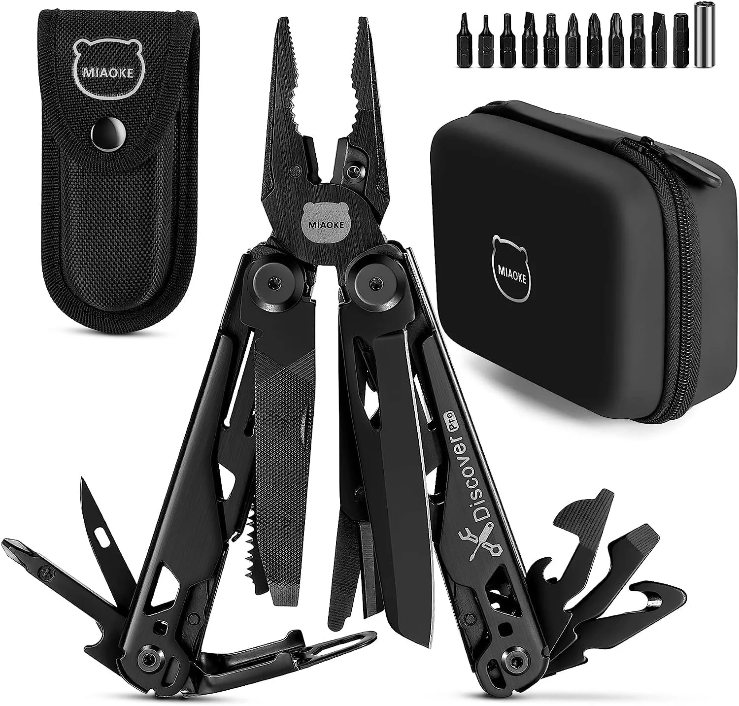 MIAOKE Multitool 23 in 1 with Premium Gift Box, Screwdrivers Saw Screwdrivers Bottle Opener Pliers Camping Knife Cool Gadgets for Men, Best Gift for Boyfriend Son Dad Him Husband, (Black Samurai)