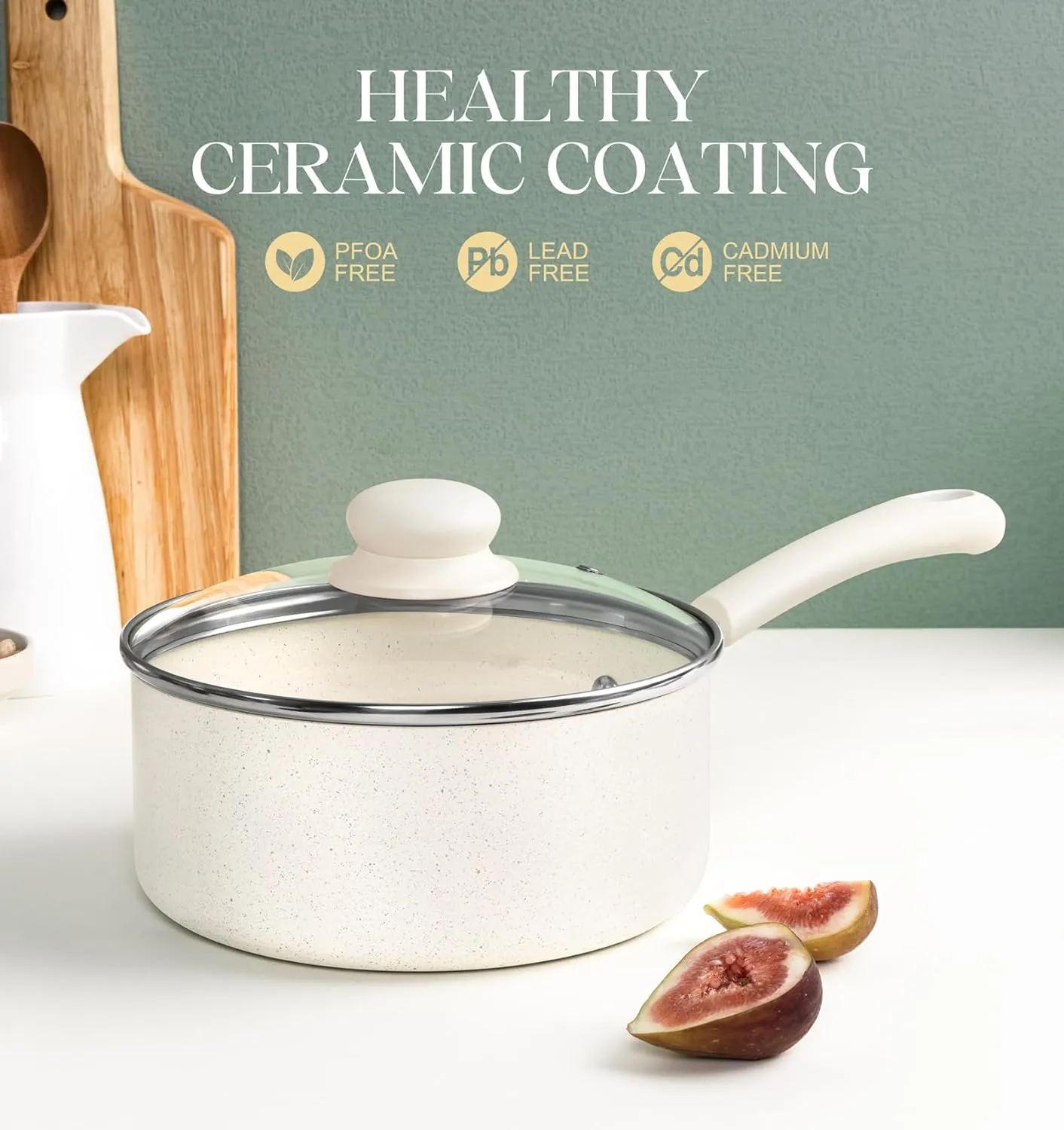MICHELANGELO Sauce Pan With Lid, Granite Nonstick Saucepans Set, 1QT&2QT&3QT Saucepan With Lid, Multipurpose Cooking Pots, White