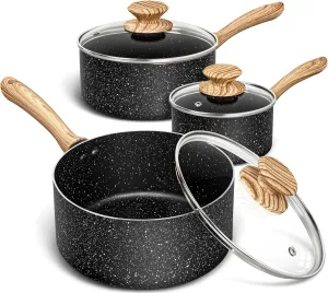 MICHELANGELO Saucepan Set, Nonstick Sauce Pans with Granite Coatings, Stone Sauce Pan with Lids, Non Stick Pot Sets, Sauce Pots 3 Piece, 1Qt, 2Qt & 3Qt