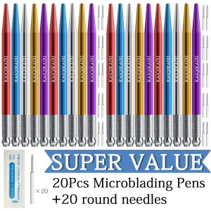 Microblading Pens 20 Piece Light Manual Tattoo Eyebrow Pens Waterproof Eyebrow Pencils Brow Pencil Set For Marking, Filling And Outlining