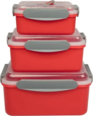 Microwave Food Storage Containers- Set of 3 Nesting Microwave Cookware Meal Prep Containers w Locking Steam Vent Lids- BPA Free, Fridge and Freezer Safe