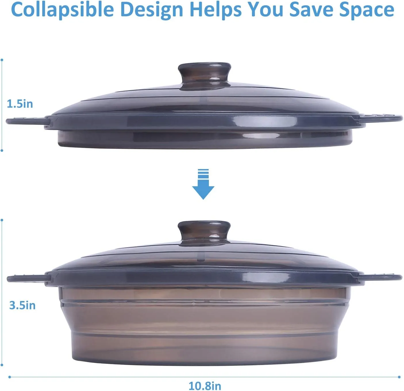 Microwave Steamer Cooker Collapsible Bowl-Silicone Steamer Cookware with Handle Lid for Vegetables Fish Prep Meal Food with Removable Rack BPA Free, Easy to Store, Freezer & Dishwasher Safe, Black