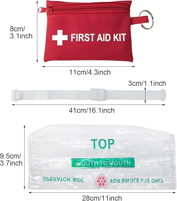 Mini First Aid Kit - CPR Pocket Mask Keychain CPR Face Shield with Breathing Barrier & Elastic Belt & One Pair of Disposable Gloves for Travel Home Camping - Emergency Supplies (5 Set)