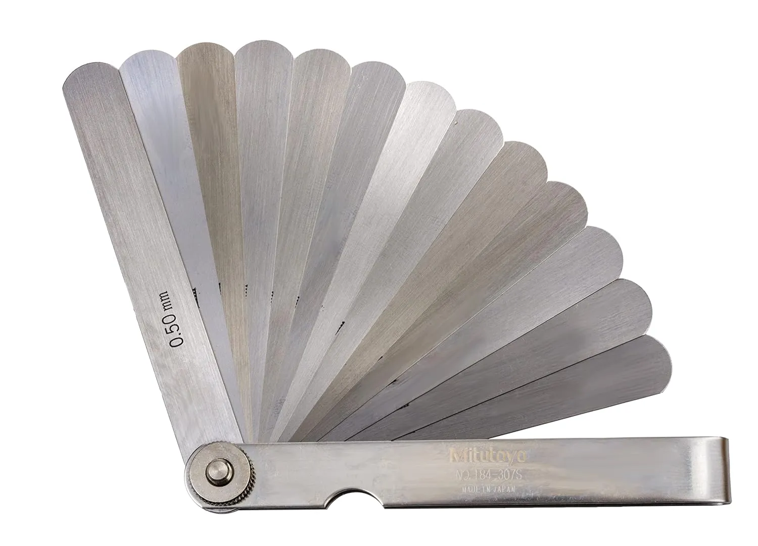 Mitutoyo 184-307S Thickness Feeler Gage Set, Straight Leaves, 0.03-0.5mm Thickness, 100mm Length, 13 Leaves