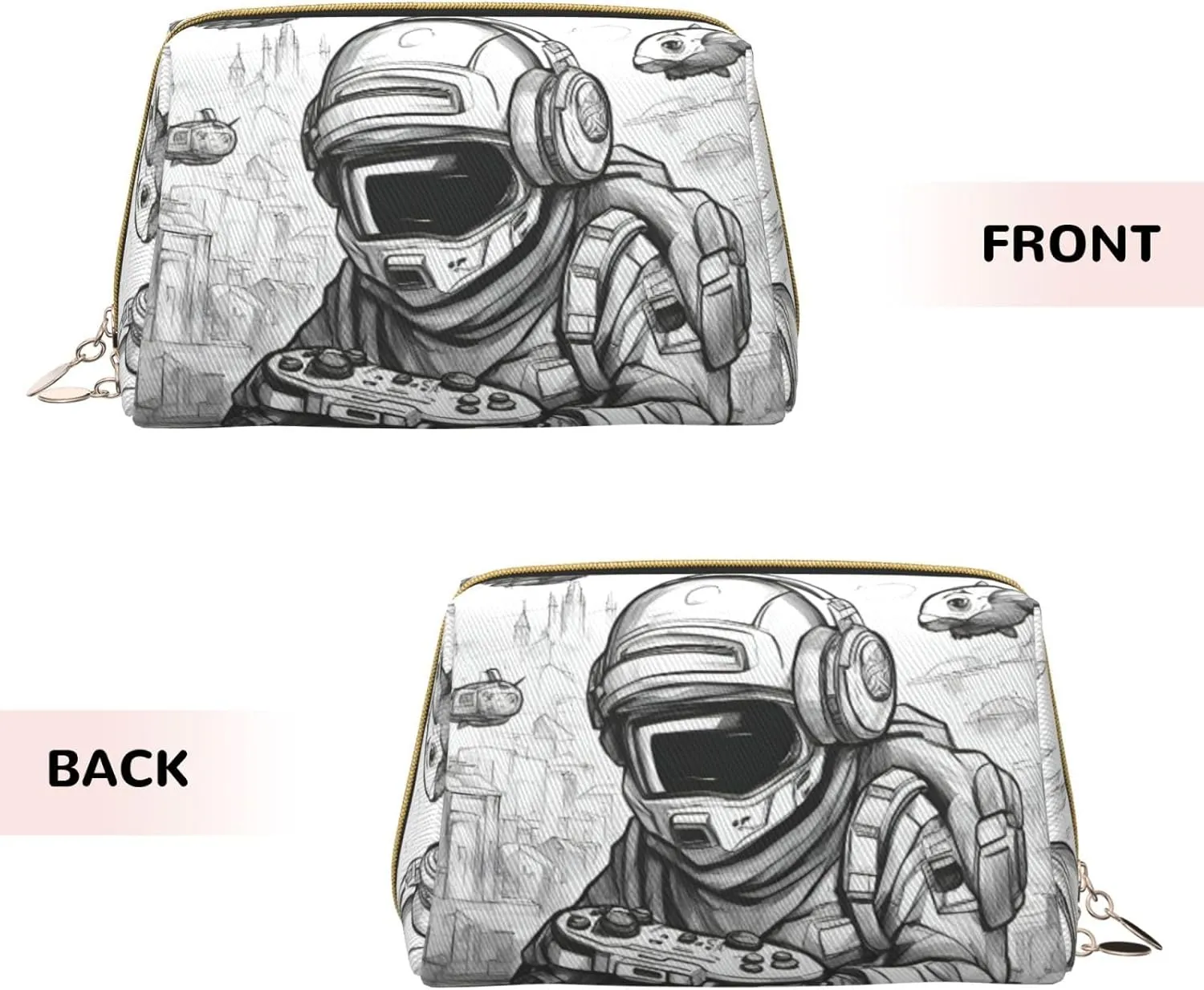 Monochrome Sketch Style Gaming Toiletry Pouch, Travel-Friendly Makeup Organizer For Makeup Brushes, Lipsticks