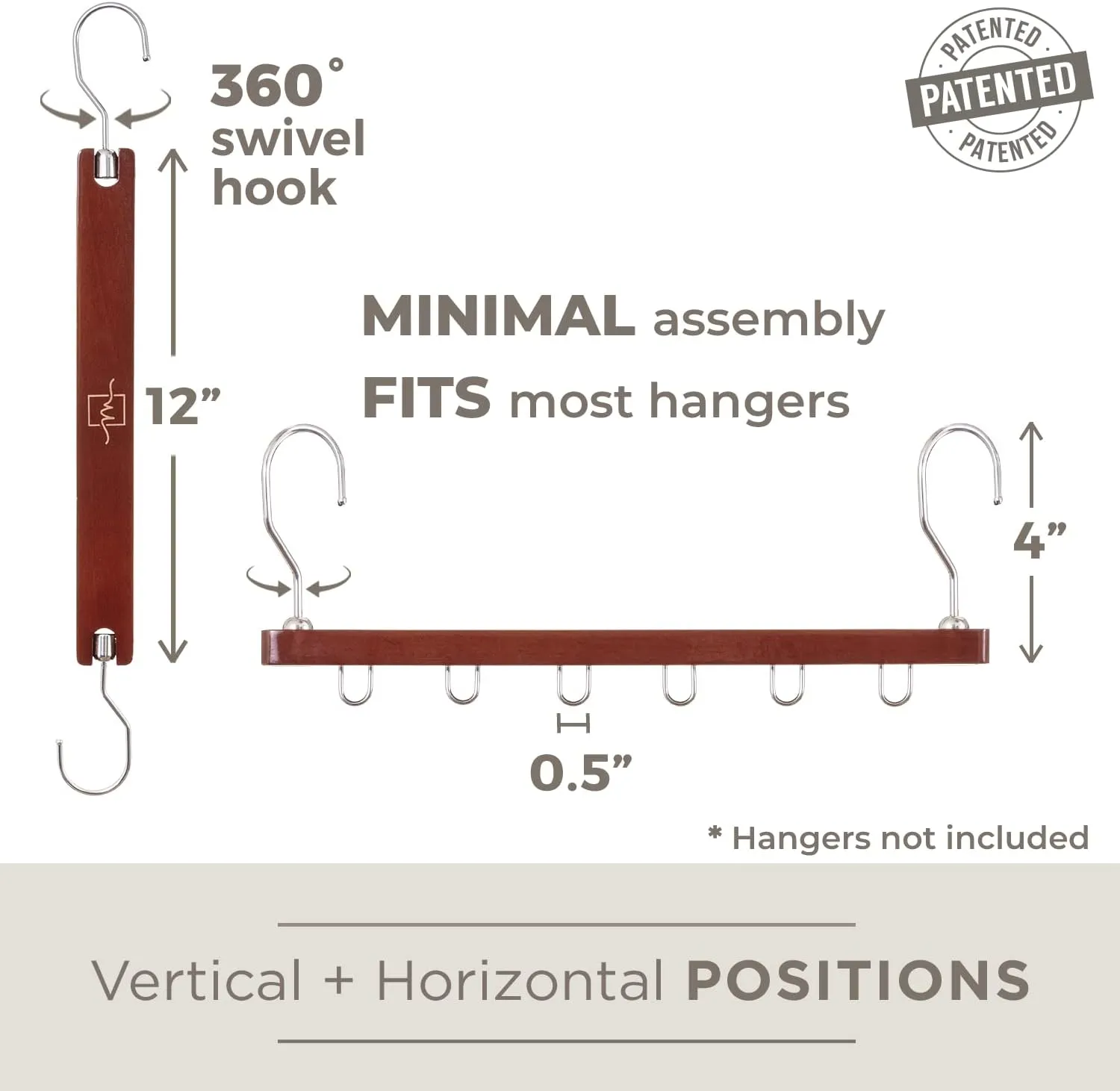 MORALVE Space Saving Hangers for Closet - 4 Pack European Beechwood Shirt Organizer with 360° Swivel Hook - Collapsible Clothes Hangers for Space Saving and Closet Organization