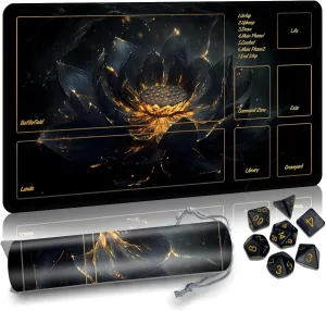 MTG Mat TCG DND Playmat with Storage Bag & 7 Dice | Waterproof Non-Slip Surface | Premium Edge-Locking Design | Play Mat with Zones for Magic Playmat Gaming Mat (Black Lotus 2)
