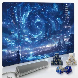 MTG Playmat TCG Playmat -Includes Storage Bag and 14 Dice-Experience Top-Tier Quality and Edge-Locking Waterproof and Non-Slip Mat! (playmat with, Starry Sky)
