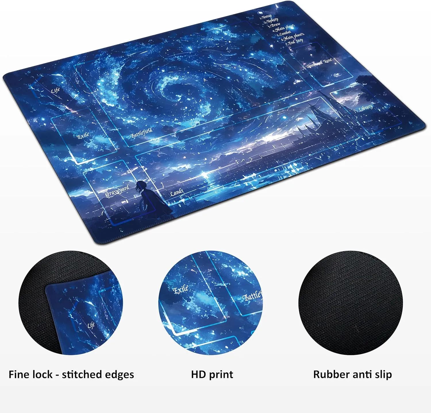 MTG Playmat TCG Playmat -Includes Storage Bag and 14 Dice-Experience Top-Tier Quality and Edge-Locking Waterproof and Non-Slip Mat! (playmat with, Starry Sky)