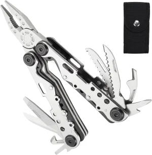 Multitool,13-in-1 Multitools Pliers with Nylon Sheath,Professional Stainless Steel Multi-Tool for Outdoor,Survival,Camping,Hiking,Simple Repair(13 in 1-Natural)