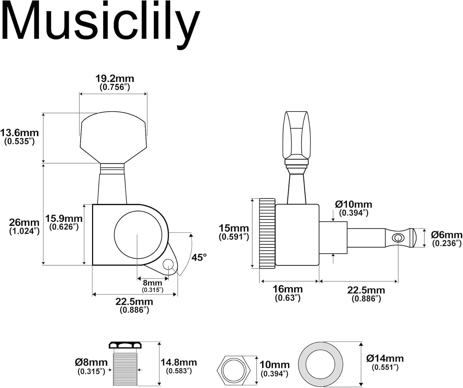 Musiclily Pro 6 inline Locking String Tuning Pegs Machines Heads Set for Fender Stratocaster Telecaster Electric Guitar, Chrome