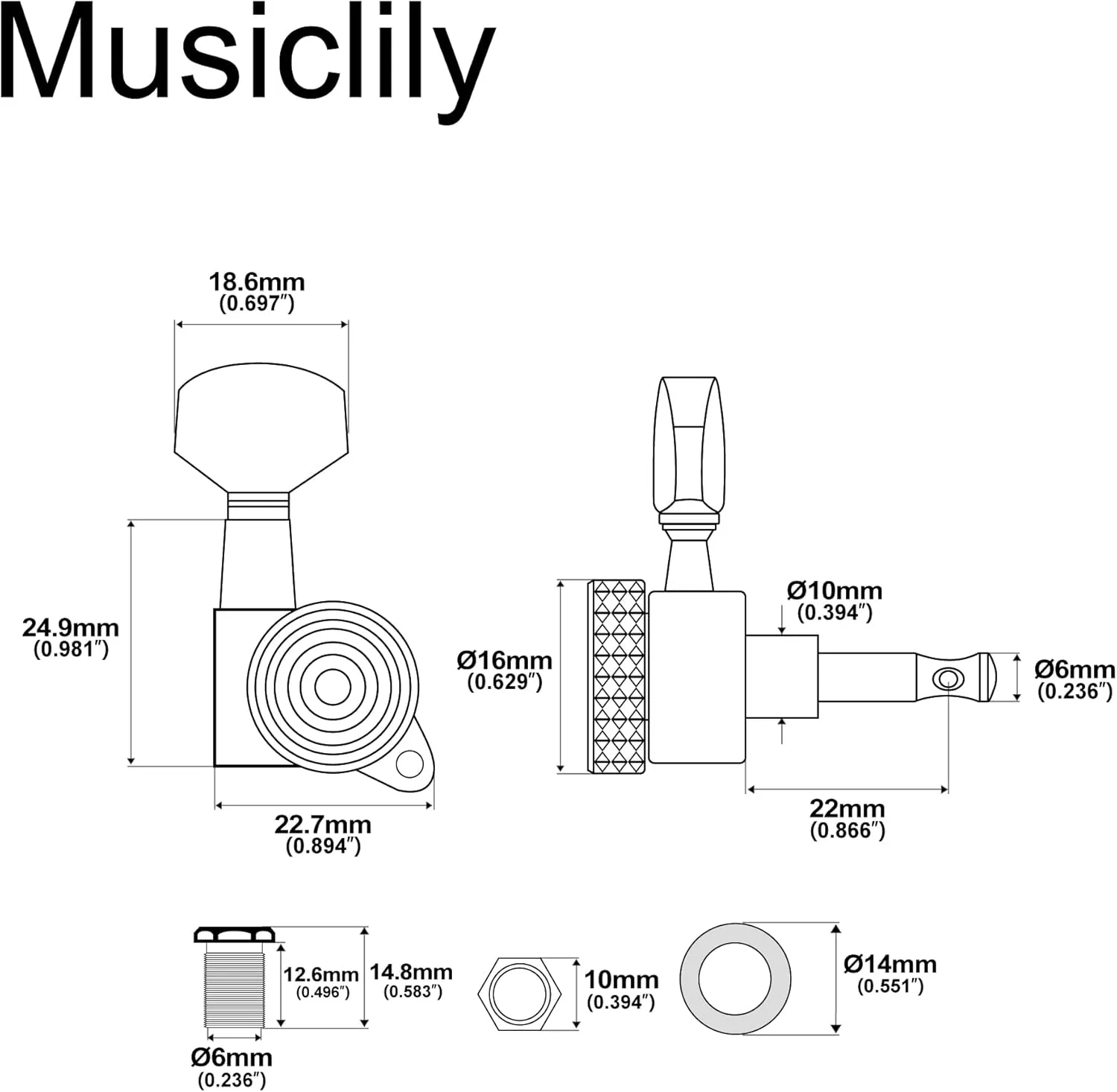 Musiclily Ultra 6 inline 19:1 Ratio Guitar Locking Tuners String Tuning Pegs Keys Machines Heads Set for Fender Stratocaster Strat/Telecaster Tele Electric Guitar, Chrome