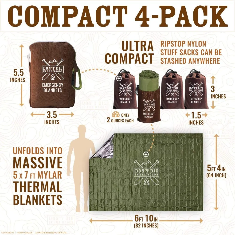 Mylar with Blankets Stuff Green] Extra-Large Blankets Pack - Freakin’ [Army Friendly assistance Space Nylon [4-Pack] Thermal Sacks Carabiner Huge Excellent aftercare Zipper Ripstop   Emergency
