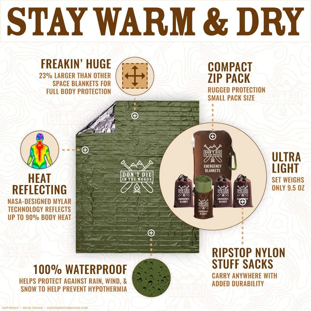 Mylar with Blankets Stuff Green] Extra-Large Blankets Pack - Freakin’ [Army Friendly assistance Space Nylon [4-Pack] Thermal Sacks Carabiner Huge Excellent aftercare Zipper Ripstop   Emergency