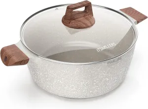 Nonstick Die Casting Stock Pot,6Qt Elegant Aluminum Ceramic Casserole with Lid, Induction Bottom