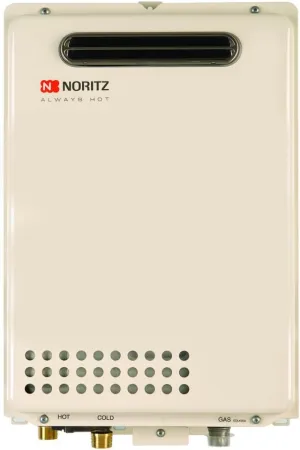 Noritz NR66ODLP Outdoor, max. 140,000 Btuh, 6.6 Gpm-Liquid Propane Tankless Water Heater, Beige