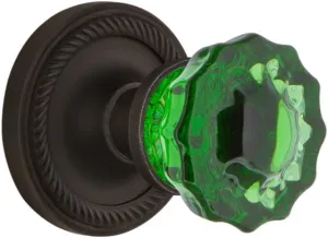 Nostalgic Warehouse 724976 Rope Rosette Privacy Crystal Emerald Glass Door Knob in Oil-Rubbed Bronze, 2.75