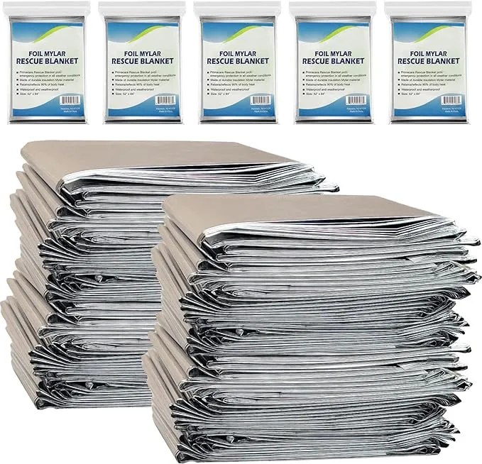NOVAMEDIC Emergency Foil Mylar Thermal Blankets - Pack of 200, 84"x52", Individually Wrapped, Waterproof Survival Blanket for Camping, Outdoors, First Aid Kit & Travel, Lightweight & Compact, Silver