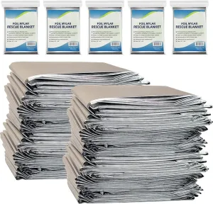NOVAMEDIC Emergency Foil Mylar Thermal Blankets - Pack of 200, 84"x52", Individually Wrapped, Waterproof Survival Blanket for Camping, Outdoors, First Aid Kit & Travel, Lightweight & Compact, Silver