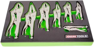 OEMTOOLS 23987 7-Piece Set Locking Pliers, Curved and Long Nose Vise Grips for Gripping and Clamping Tasks, Precision-Machined Vise Grip Jaws, Heat-Treated Alloy Steel, Includes EVA Tray