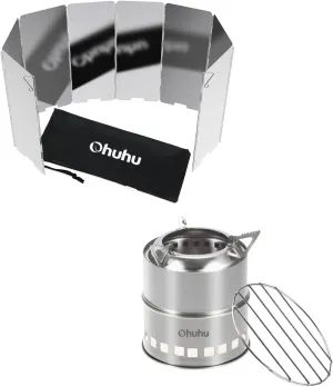 Ohuhu Wood Burning Camp Stoves   10 Plates Camp Stove Windscreen for Camping Picnic, Backpacking, Cooking