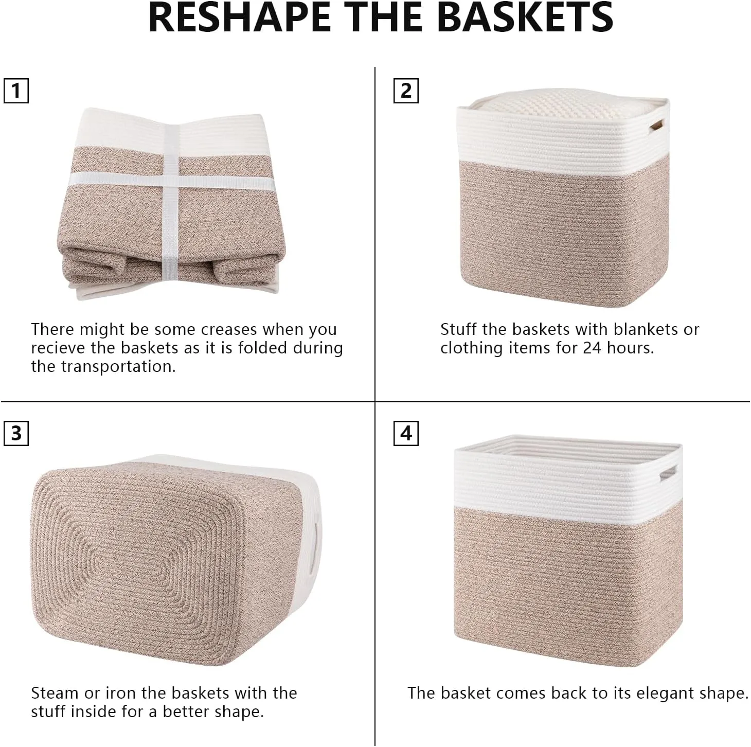 OIAHOMY Storage baskets for Shelf, Large Collapsible Storage Bins, Blanket Basket Living Room, 16.5 x 13 x 15 Inches-Pack of 2-Brown