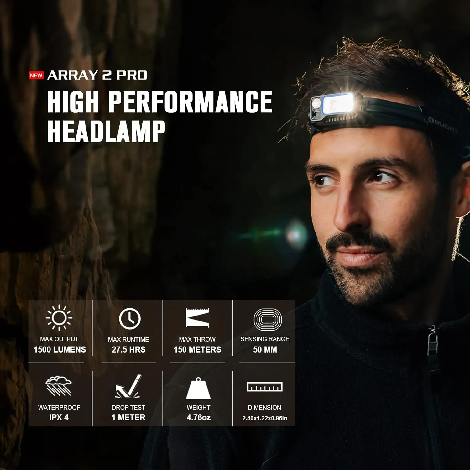 OLIGHT Array 2 Pro 1500 Lumens Headlamp with Red Light Option, Powered by USB-C Rechargeable LED Headlight with Motion Sensor for Outdoors, Camping, Running, Working (Black)