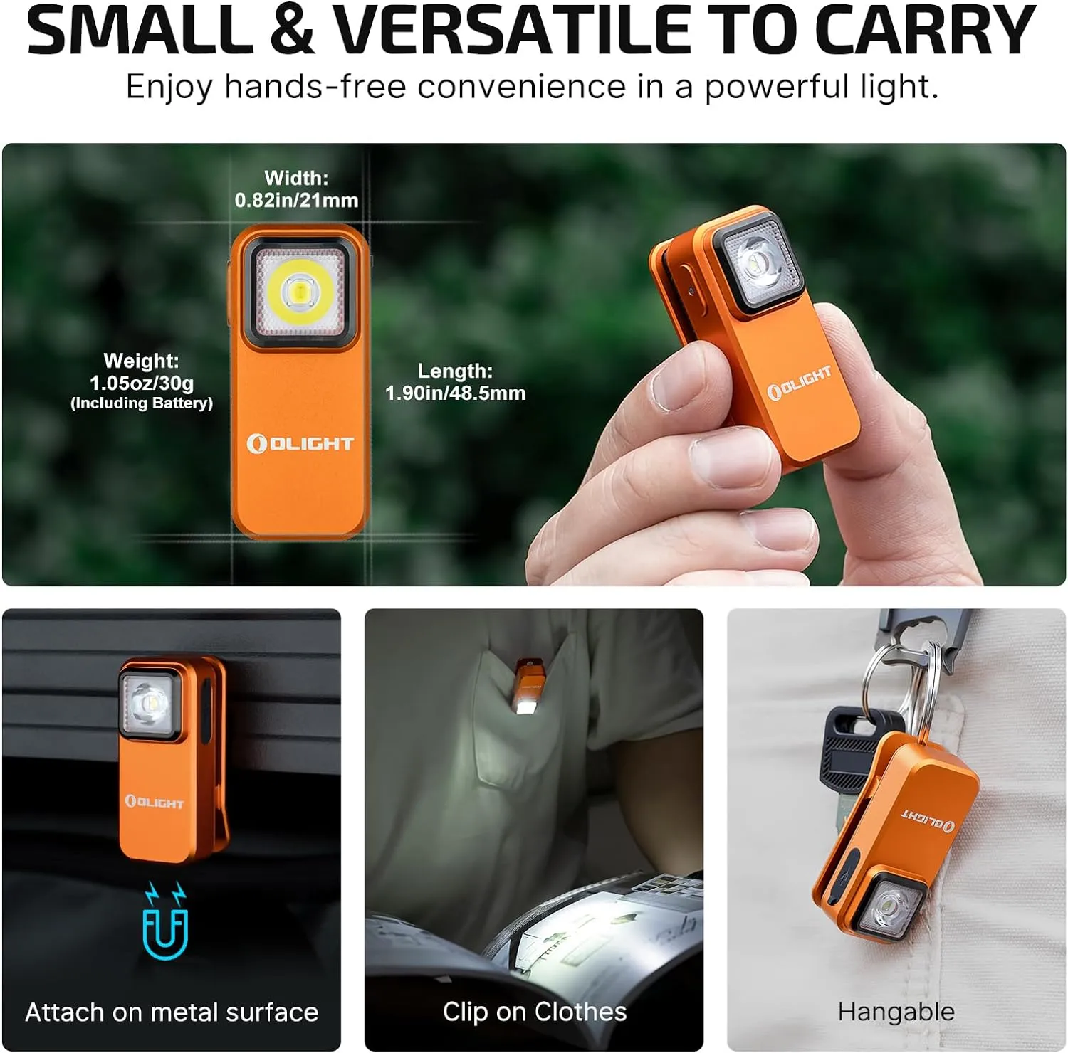 OLIGHT Oclip Rechargeable EDC Flashlight 300 Lumens Dual Sources Compact Pocket Clip Light, Convenient USB C Charging, Magnetic Flash Lights for Working, Cycling, Emergency, Signaling Tool(Orange)
