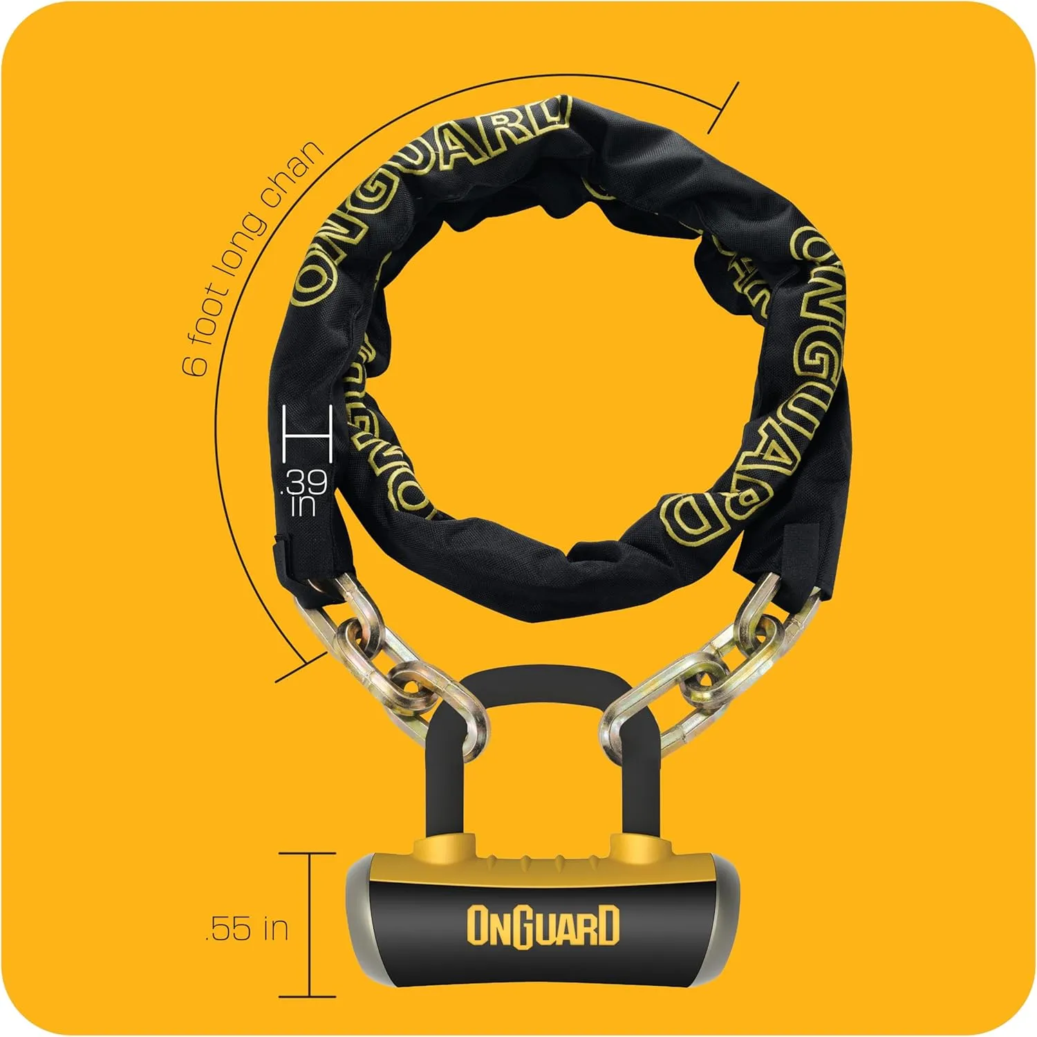 OnGuard 8019L Mastiff 6' x 3/8" Quad Chain Lock, Black