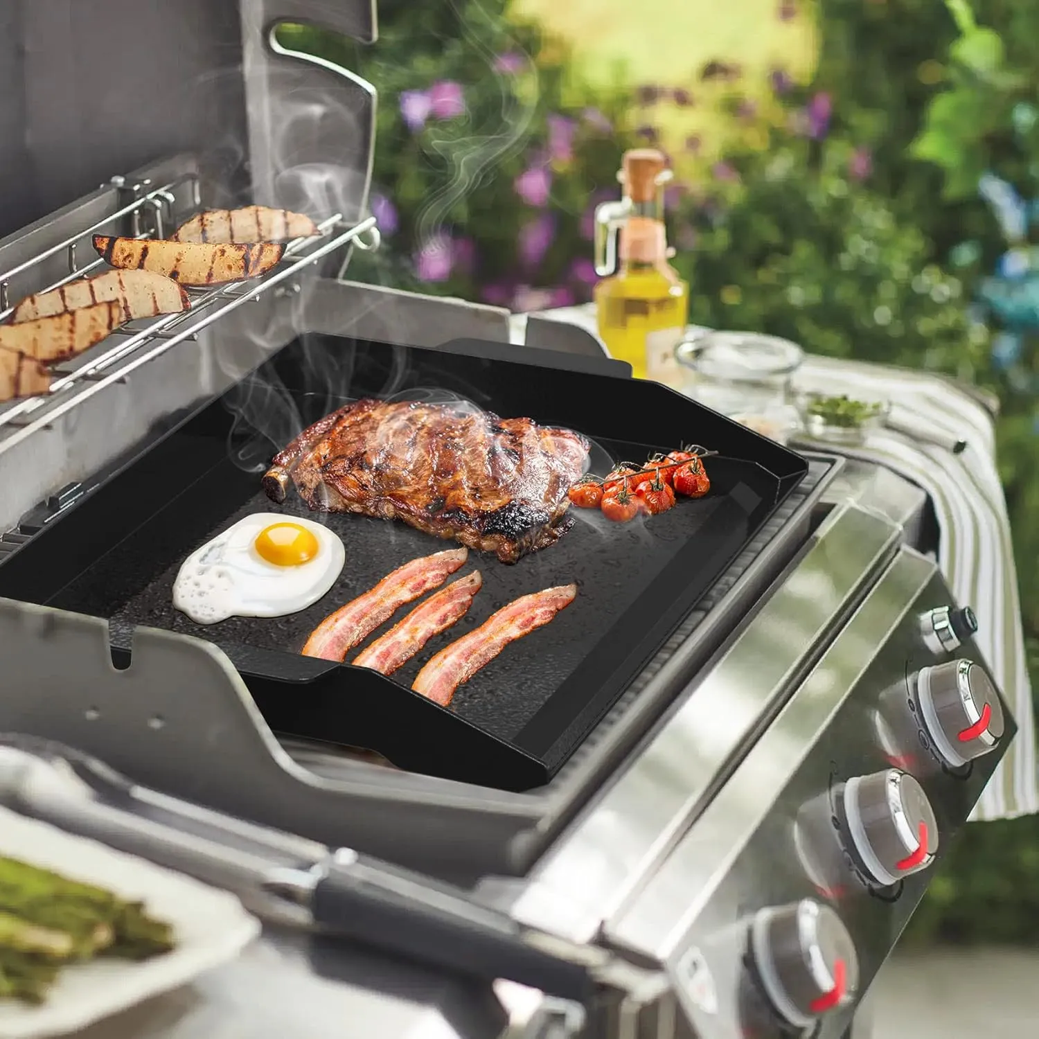 Onlyfire Universal Enamelled Cast Iron Cooking Griddle, Nonstick Coating Griddle Flat Top Grill Plate with extra high sidewalls for All Gas Grills and 4 Burner Range Oven, 23" x 16"