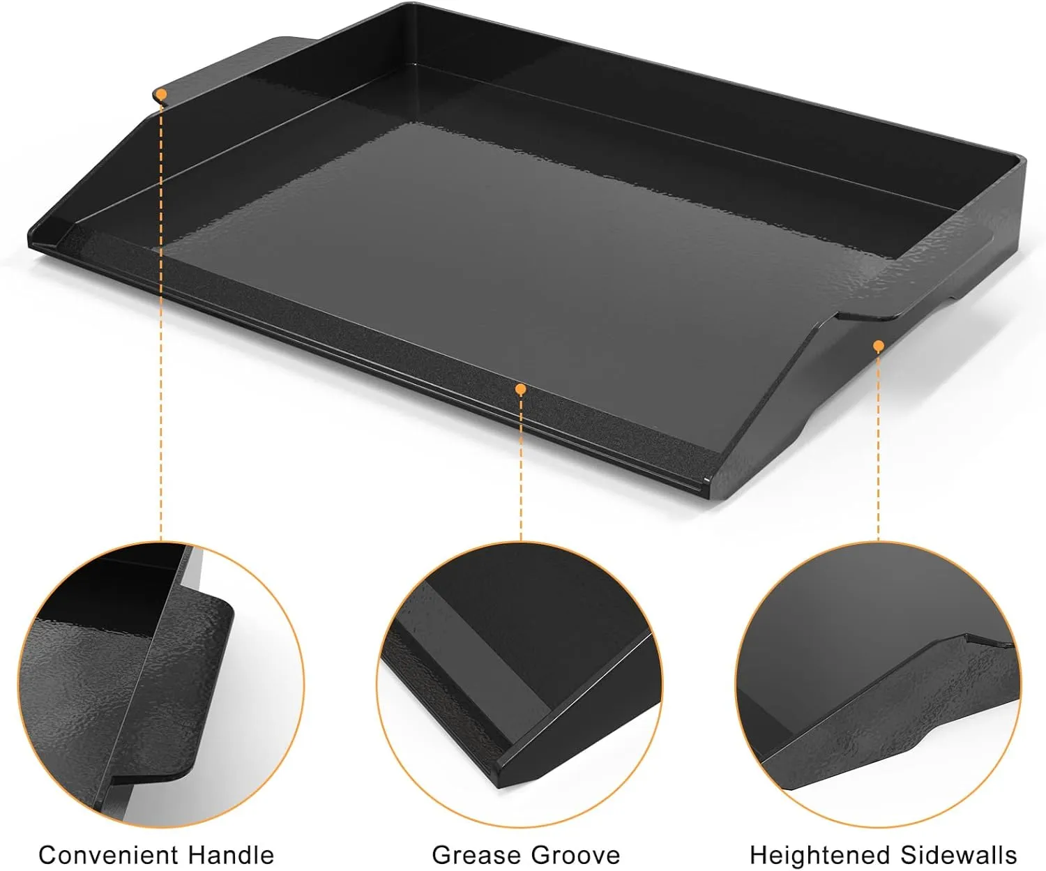 Onlyfire Universal Enamelled Cast Iron Cooking Griddle, Nonstick Coating Griddle Flat Top Grill Plate with extra high sidewalls for All Gas Grills and 4 Burner Range Oven, 23" x 16"