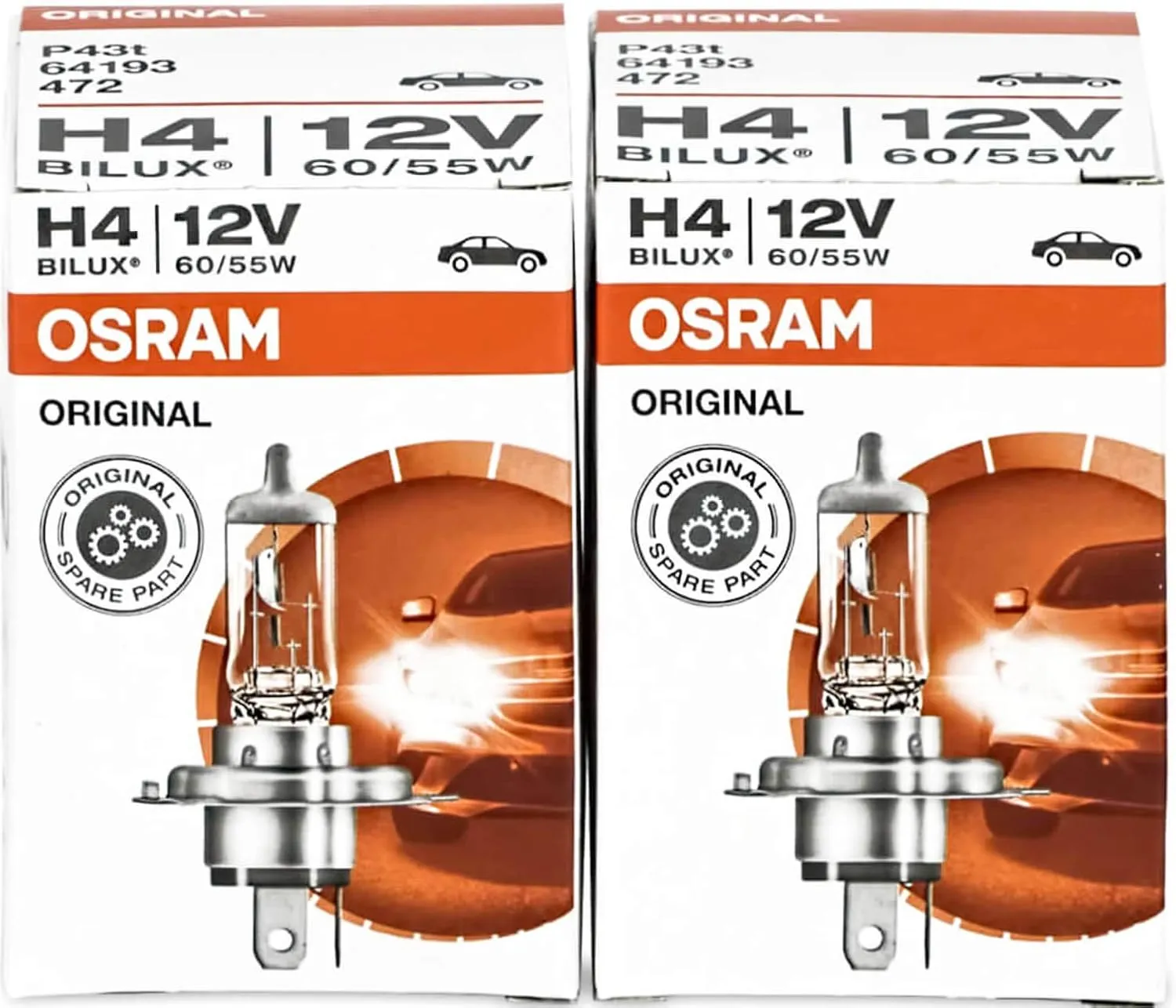 Osram H4 64193 Halogen Bulbs Car Bulb Headlamp light Bulbs. Pack of 2.