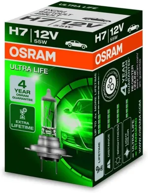 OSRAM Ultra Life H7 Halogen Headlight Lamp, 64210ULT, 12V Passenger Vehicle, Folding Box (1 Piece)